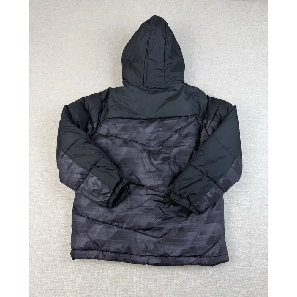 Xersion Boys Medium 10/12 Black Gray Camo Puffer Jacket Hooded Fleece Lined